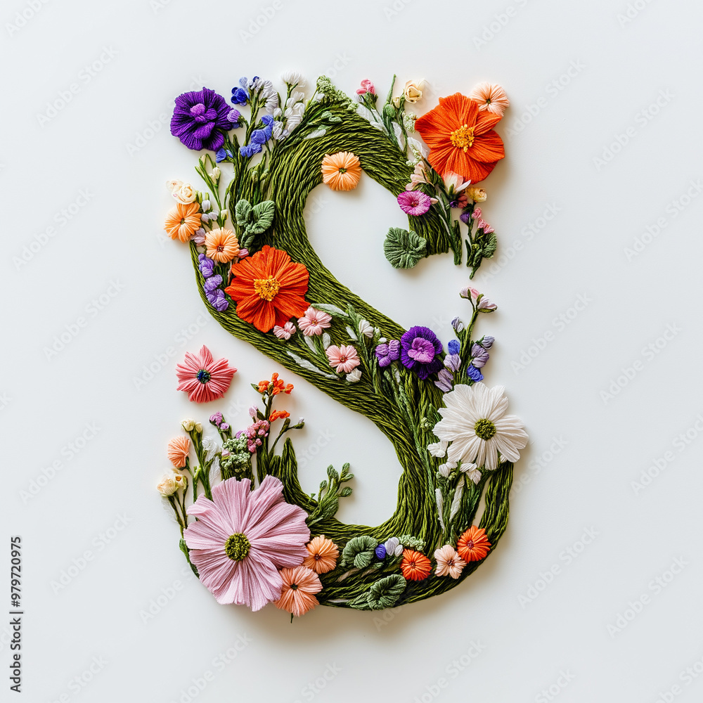 Charming Floral Embroidery With Blooming Flowers In The Shape Of Number